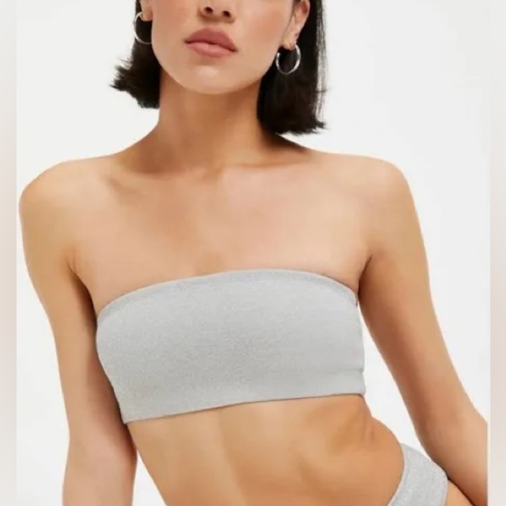 GOOD AMERICAN Bandeau Top Silver Shine Swim Component NWT 1 Small Khloe Kardash